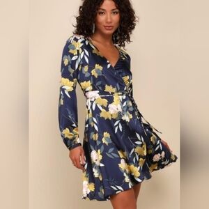 WOMENS Lulu's Navy Floral Wrap Dress size L